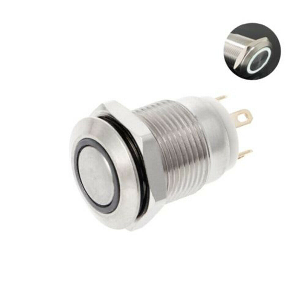 12mm LED Illuminated Metal Momentary Switch 2A 220V White